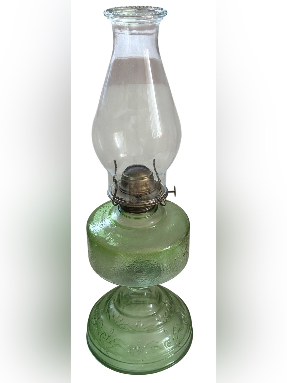 VINTAGE EAGLE GREEN GLASS OIL LAMP LANTERN